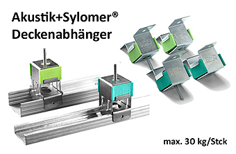 Serie Akustik + Sylomer® - bis 30 kg/Stck, für Schwingungstechnik, zur Befestigung von Akustik-Abhängedecken, vibrierenden Rohrleitungen und Maschinen, 3-D Produktübersicht
