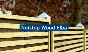Lärmschutzzaun NoiStop® Wood „Elba” mit chromfrei imprägniertem, nachhaltigem Kiefernholz, mit senkrechten Aluminiumstreben und waagrechter Holzverkleidung im Freien